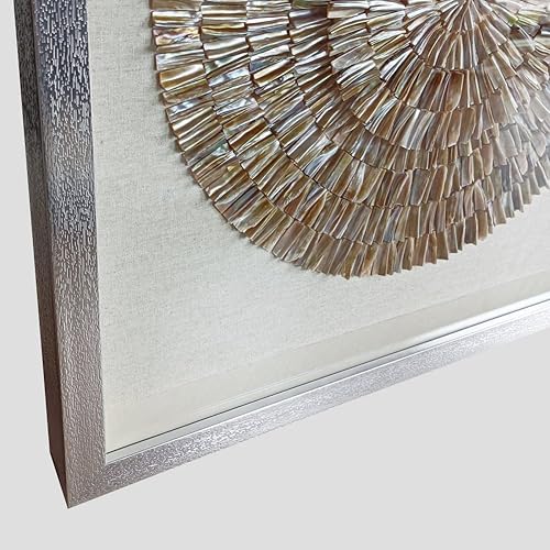 Miniatura 5 de ARTECORS Pintura decorativa de concha de perla hecha a mano de 24 x 24 pulgadas, estilo moderno, caja de sombra de arte costero para decoración de