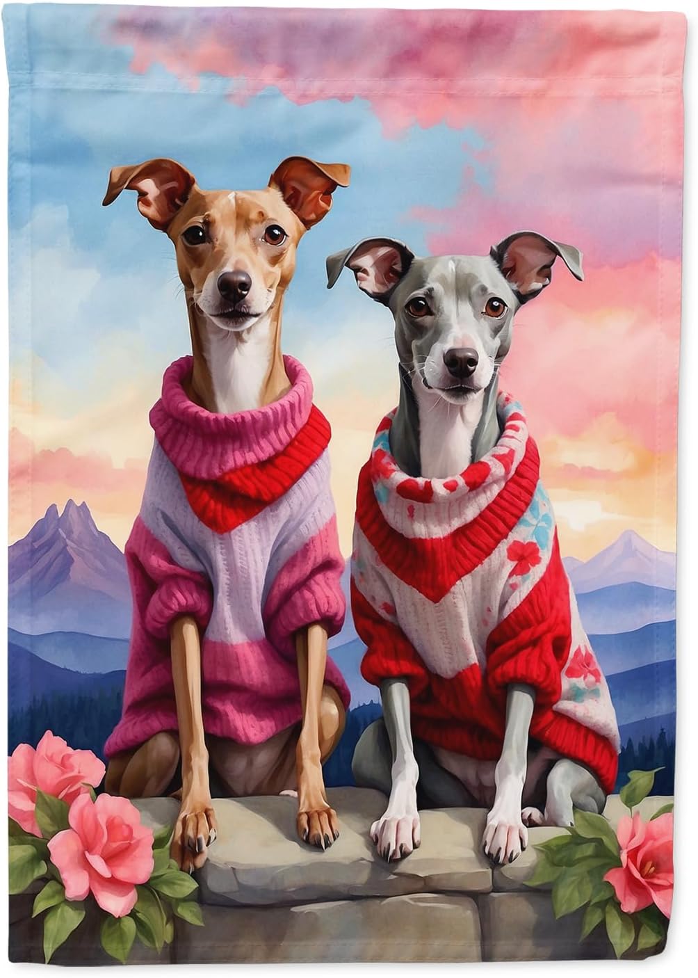 Caroline's Treasures DAC4656GF Italian Greyhound Two Hearts Garden Flag Mailbox Flag Decorative Yard Flag Banner Outside Patio Artwork Yard Flower Beds, Garden Size, Multicolor