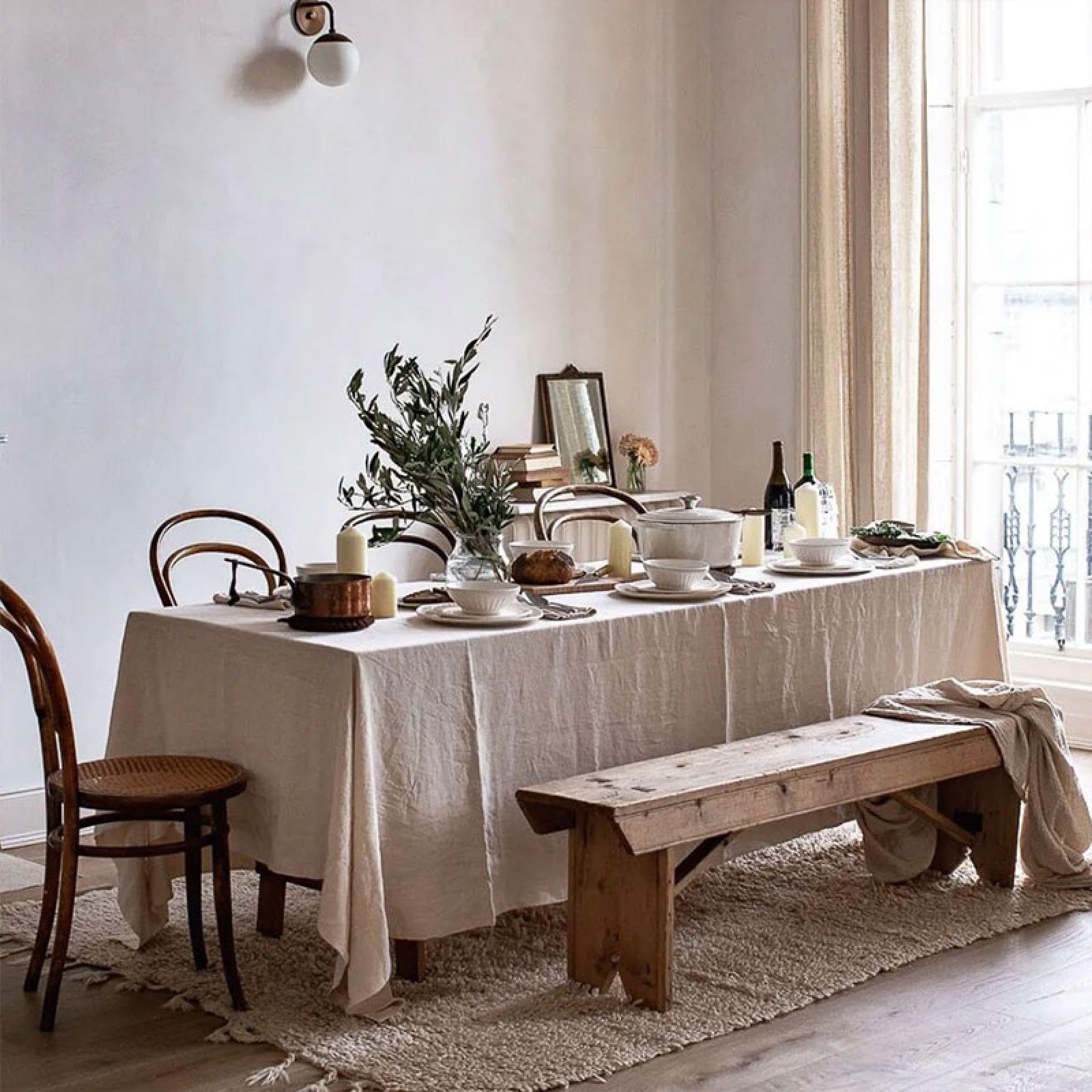 Nappe style crème français de table longue de cuisine beige plissée de mariage