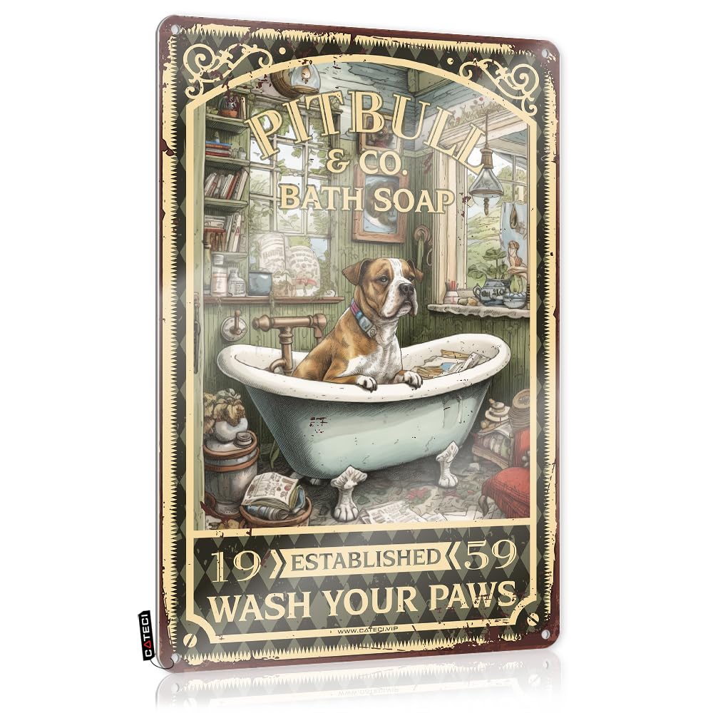 MWFKKADDB Mens Room Sign Pitbull Bath Soap Wash Your Paws Tin Sign Cubicle Decorvintage Signskitchen Stuffwall Decor For Bedroom Women Funny Camping Signs Home Decor For Men(30X40CM)