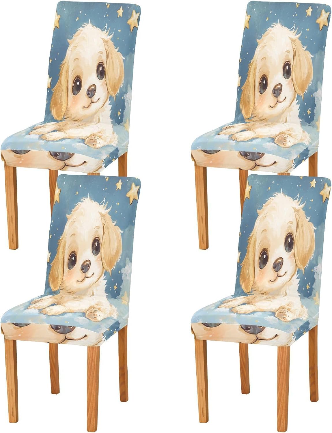 ALAZA Chair Covers for Dining Room, Cute Puppy Dog Clound Stars Stretch Chair Cover Sets Chair Protector Removable Washable for Ktichen Restaurant Hotel