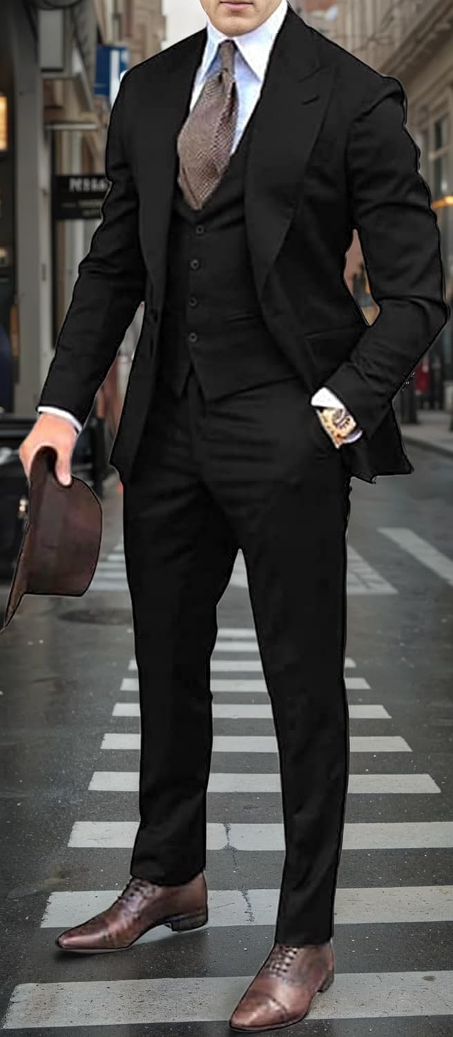 Men's Groomsmen Slim Fit Suits Tuxedos 3 Pieces for Wedding Casual Business Blazer Sets HRX11