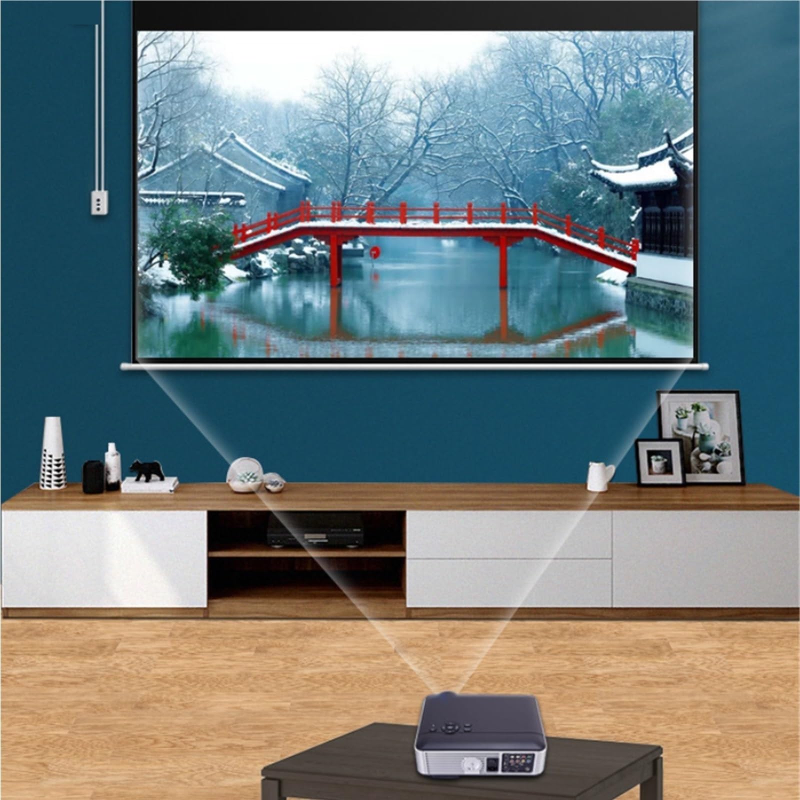 Schermo Per Proiettore HD 4K 100" 16:9 In Fibra Di Vetro Bianco Elettrico