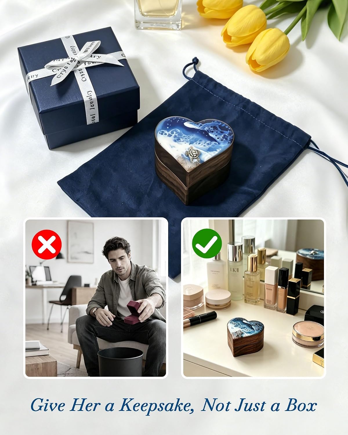 Personalized Ring Box with Ocean Resin Heart for Engagement, Proposal image 5