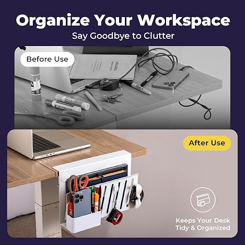 Miniatura 5 de Volcora Almacenamiento lateral de escritorio soporte para laptop debajo del escritorio con caja magnética para bolígrafos, abrazadera para cable,