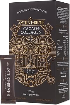 Ancient + Brave Cacao Collagen Powder 15 x 10g | Cacao Powder | Bovine Collagen Peptides & Ashwagandha| High Protein | Chocolate Blend | Easily Digestible & Highly Absorbable