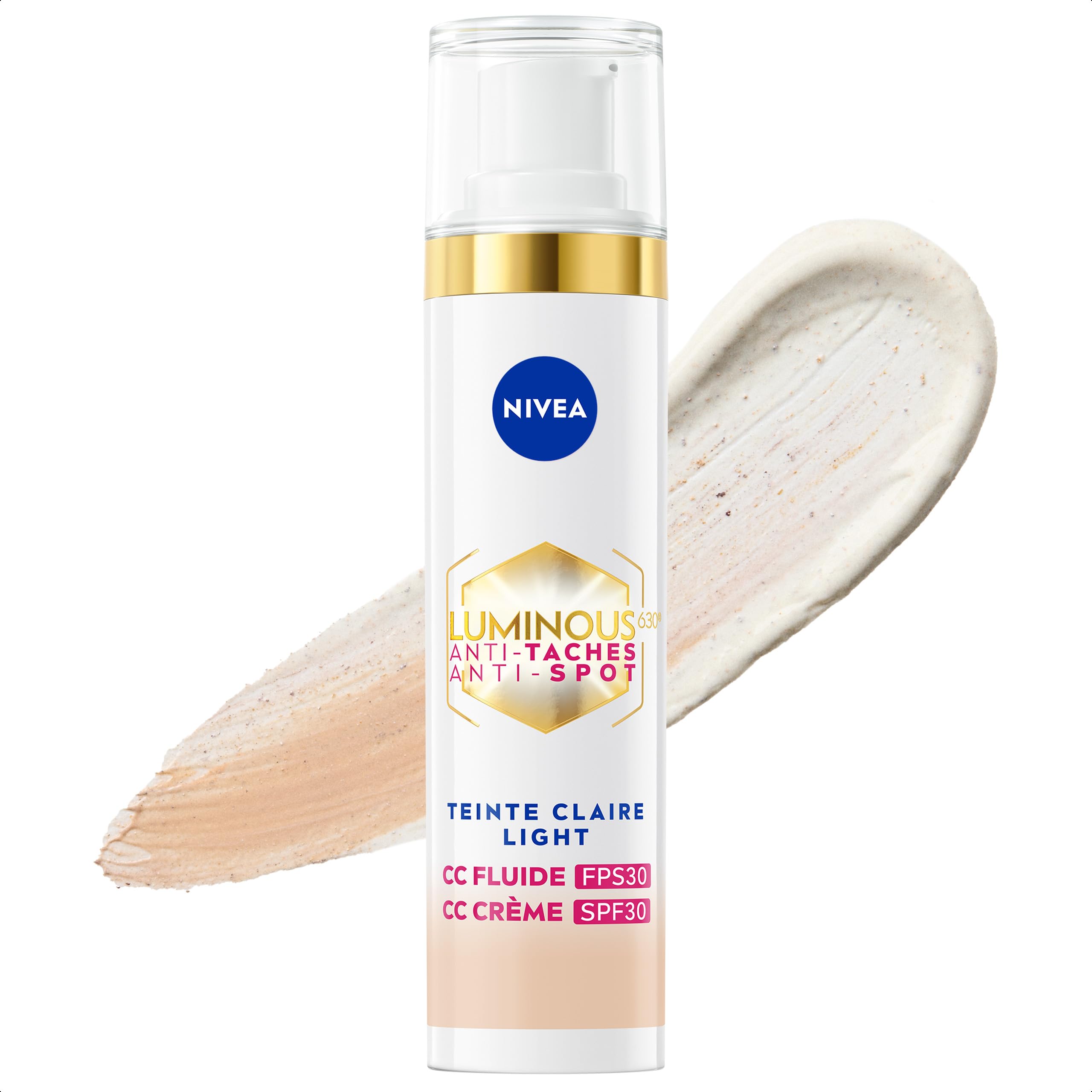 NIVEA Luminous 630 CC Fluide anti taches FPS30 Teinte Claire (1 x 40 ml), CC Crème teint unifié, Fond de teint couvrant imperfections, Soin visage teinté anti-âge correcteur réducteur de taches