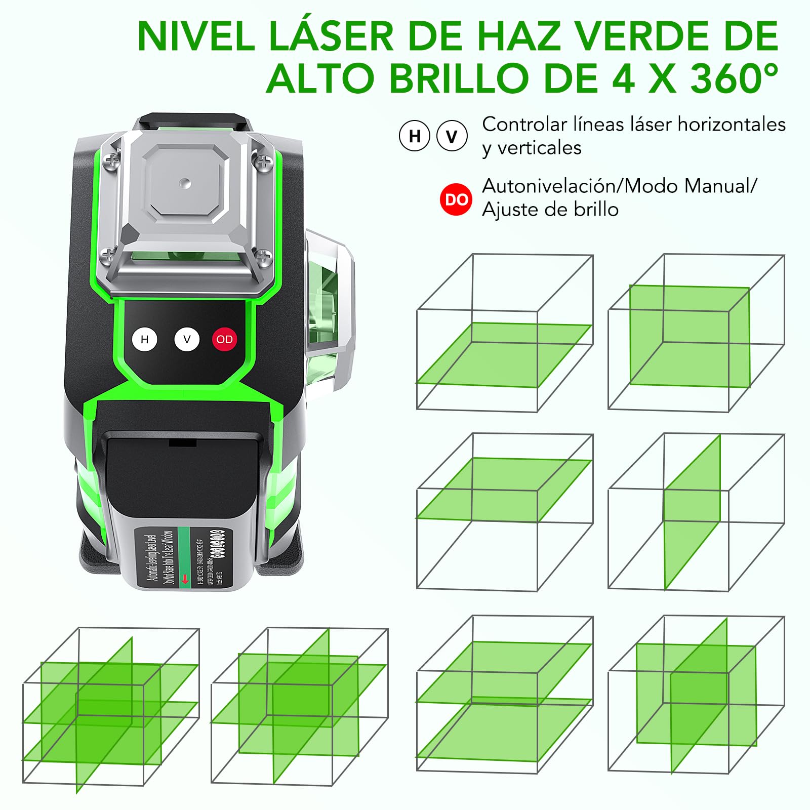 Nivel Láser, FELLAT 4x360° Nivel Laser Autonivelante, 16 Líneas, 2 x 360°Horizontal y 2 x 360°Verticales, 2 x 4000mAh Batería Recargable, Soporte Giratorio, para Diseño de Mejoras de Hogar