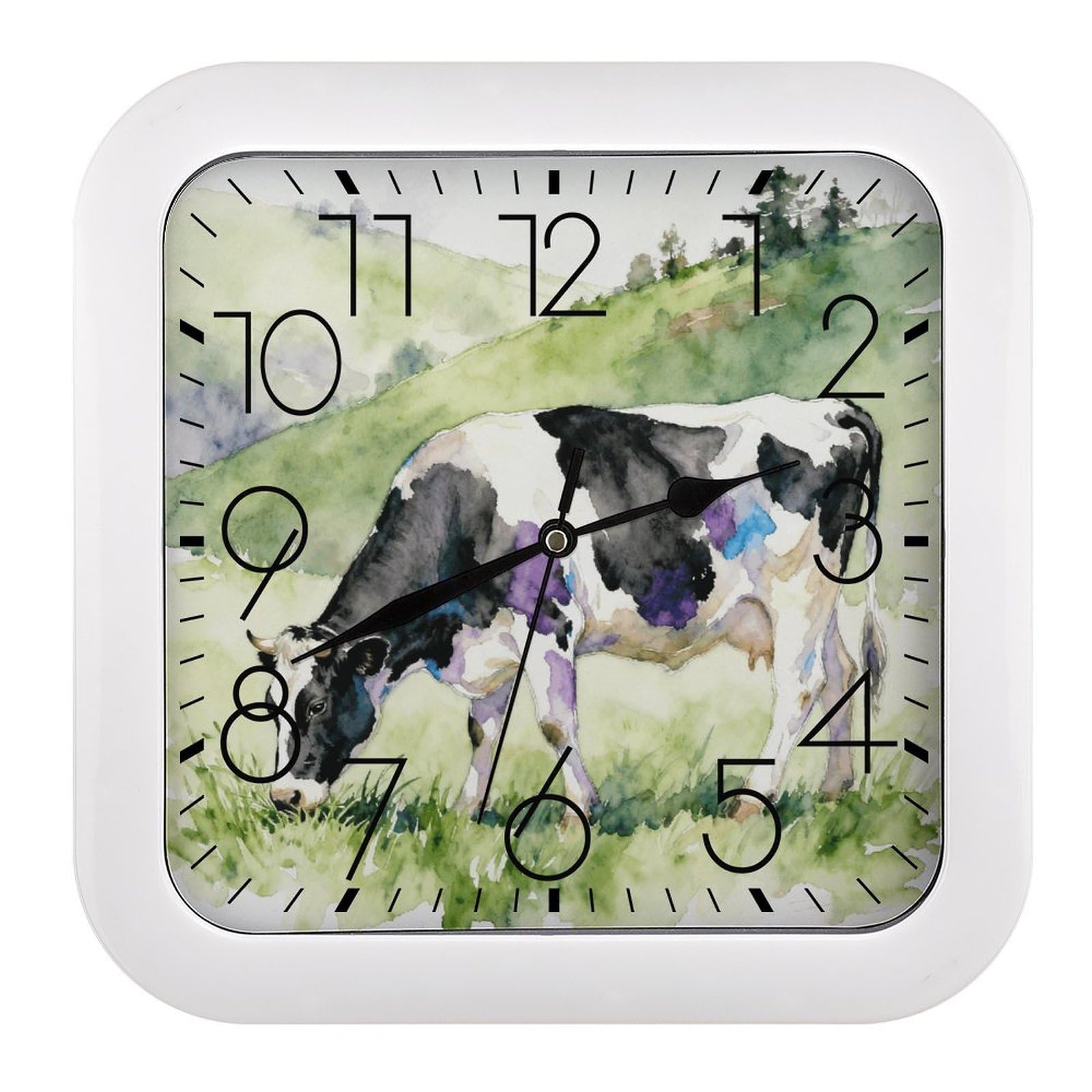 LZQPOEAS Cows Grazing Leisurely Square Wall Clock, 10.2 Inch Battery Operated Silent Non-Ticking Wall Clock, Square Analog Decorative Clock for Home Wall Art, Living Room, Bedroom, and Office