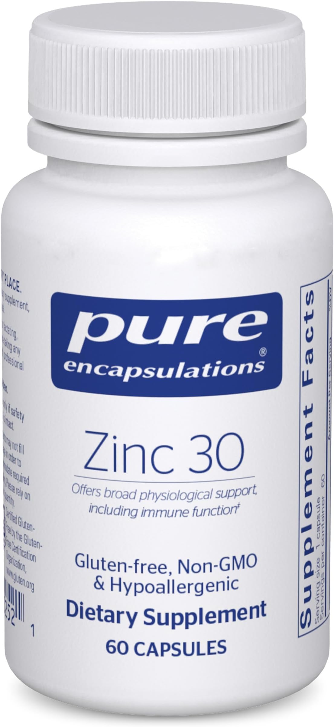 Pure Encapsulations Zinc 30 mg - Supplement for Immune System Support, Growth and Development, and Wound Healing* - with Zinc Picolinate 30 mg - 60 Capsules