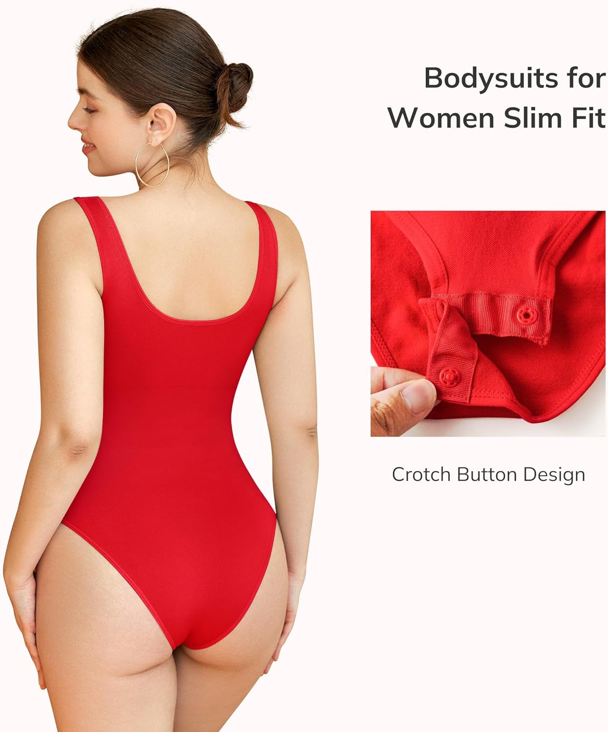 LODAY Bodysuits for Women Scoop Neck Body Suits Sleeveless Double Lined Bodysuit Tank Top - Image 3