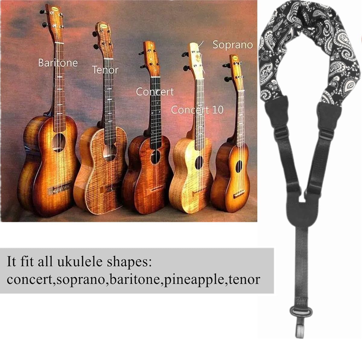 Trssorm Ukulele Strap Scarf Style Adjustable Neck Strap and Ukulele Belt with Hook for Guitar - Image 4