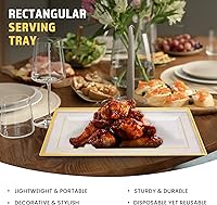 Vista 8 de Bandeja de Servir de Plástico Transparente (Paquete de 4) Bandejas y Platos Desechables Transparentes con Borde Dorado para Servir Alimentos