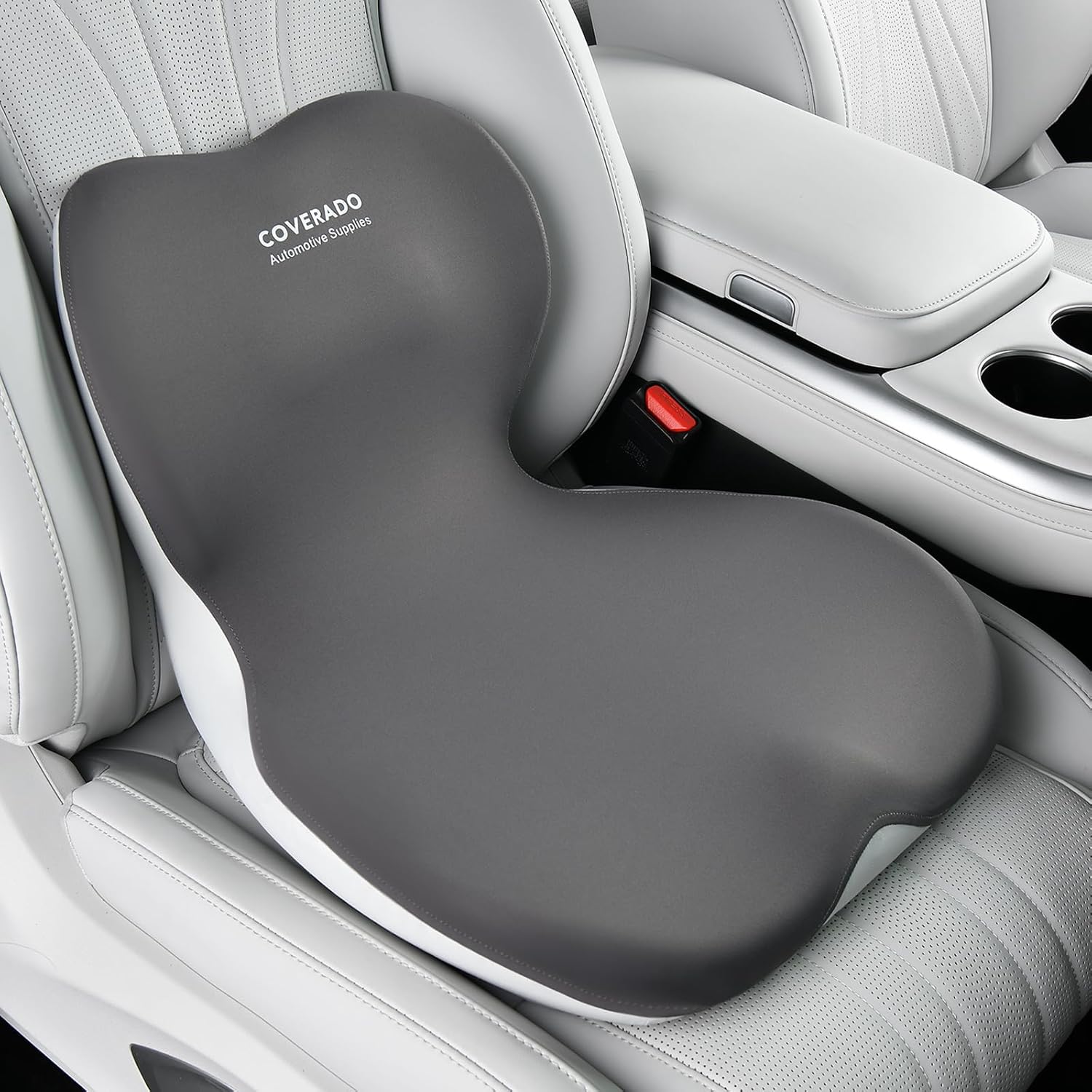 Coverado Seat Cushion and Lumbar Support Pillow One Piece for Car Office Chair, Ergonomic Memory Foam Desk Chair Cushion Back Support Pillow, Sciatica & Back & Tailbone Pain Relief Cushion-Gray