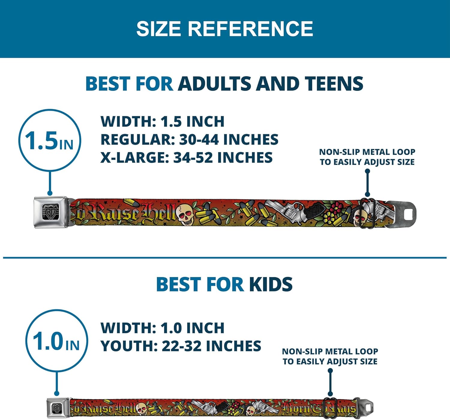 バックルダウンシートベルトバックルベルト, マルチカラー, 1.5" Wide - 32-52 Inches in Leng