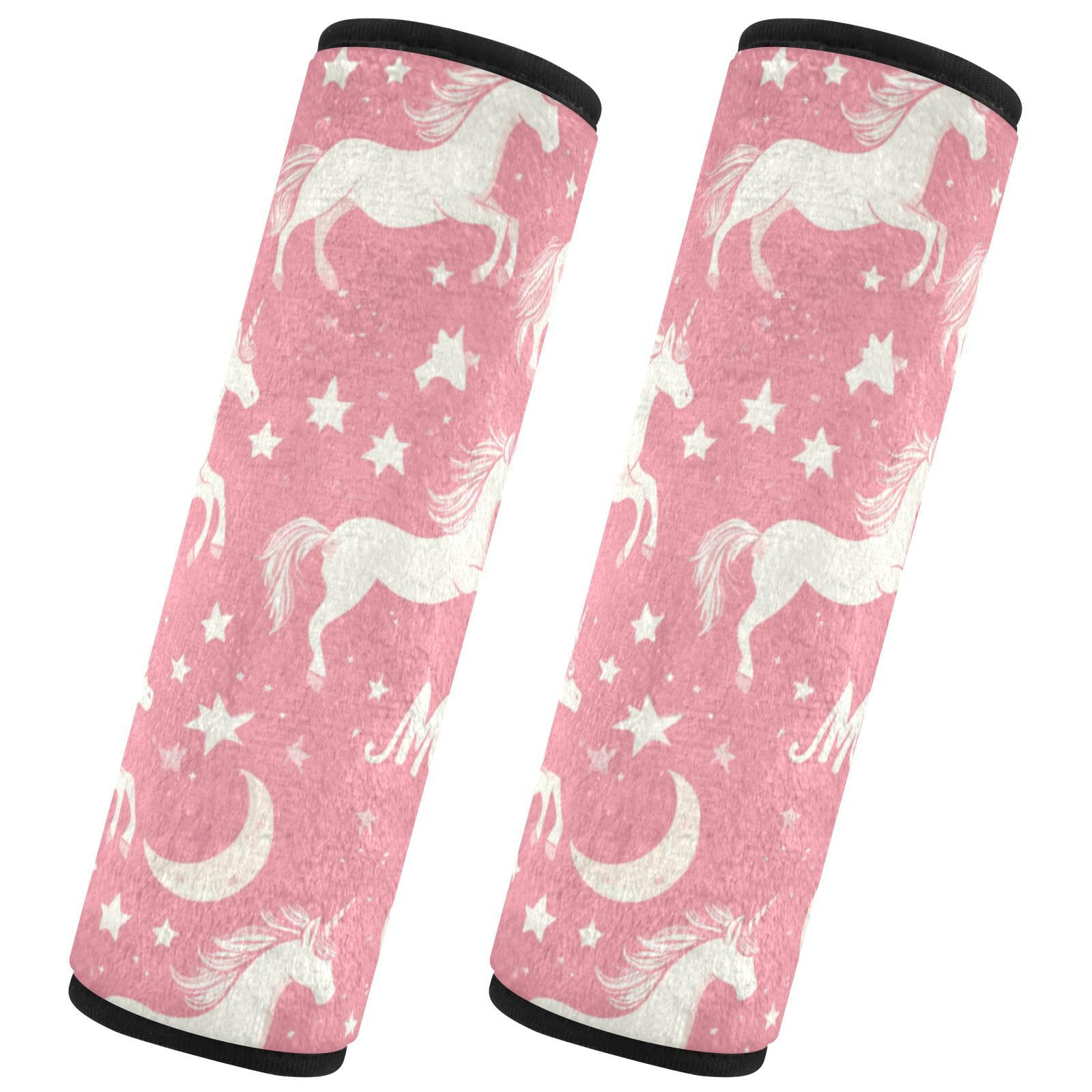Seat Belt Covers 2 Pack Cute Pink Unicorns Car Seat Strap Covers Super Soft Stars Car Seat Neck Cover for Boys Girls Adults Babies S