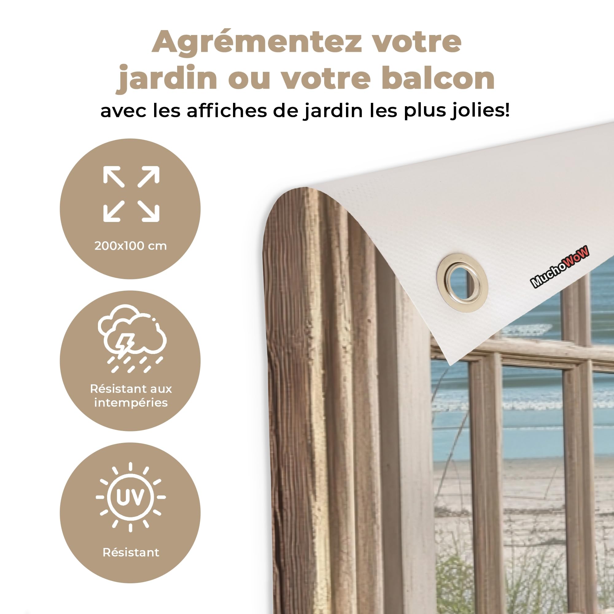 MuchoWow© Póster De Jardín 200x100 cm Terraza Exterior Accesorios Jardin Decoracion Pared Decorativa Balcon Wall Decoration Posters Decorativos Transparente - Sillas Playa - Dunas - Mar