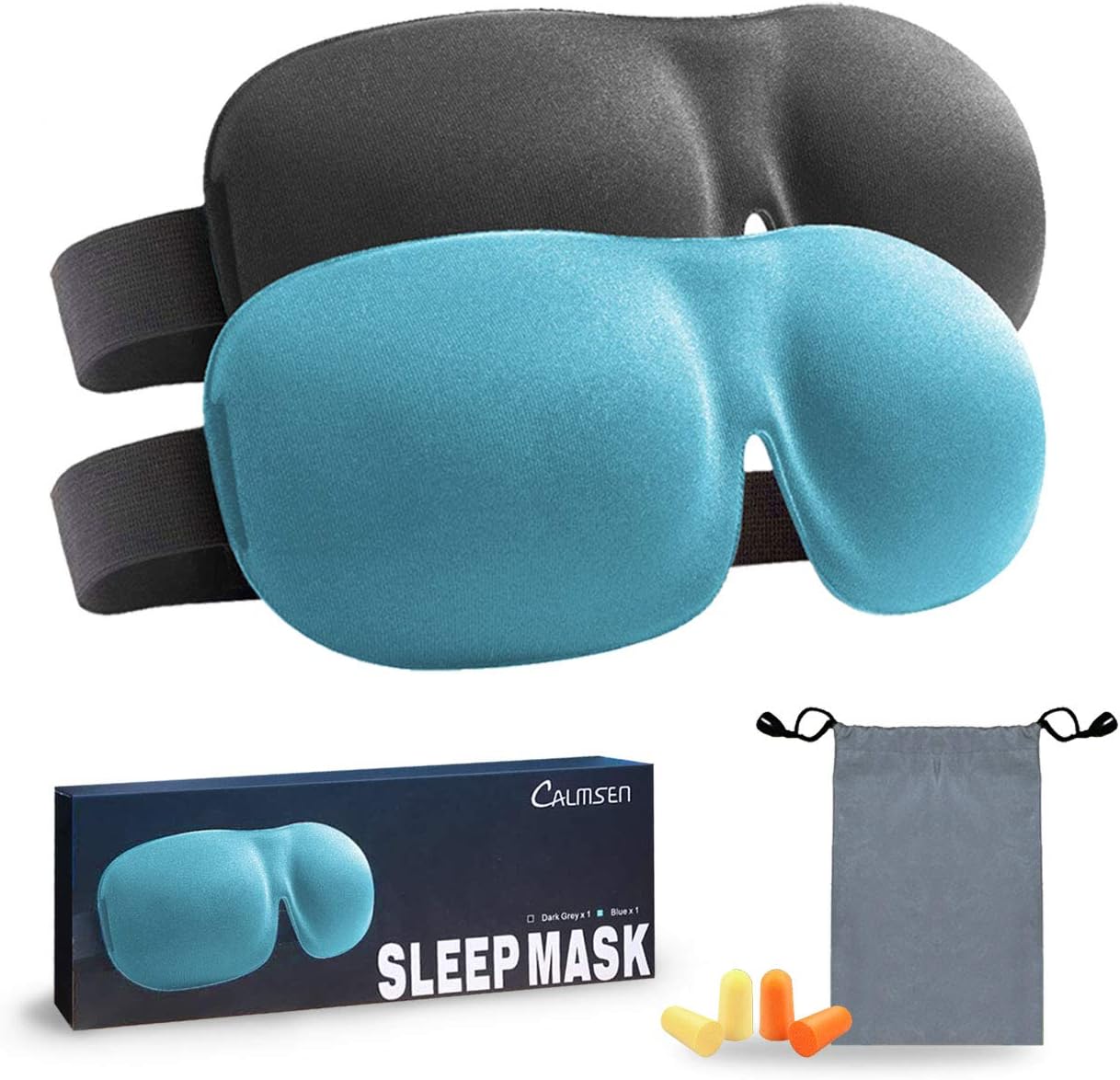 Eye Mask for Sleeping, Calmsen Sleeping Mask, 3D Contoured Sleep Mask for Women Men Kids with 4 Ear Plugs & 1 Silk Pouch, 100% Pitch Black for Travel, Shift Work, Yoga, Meditation