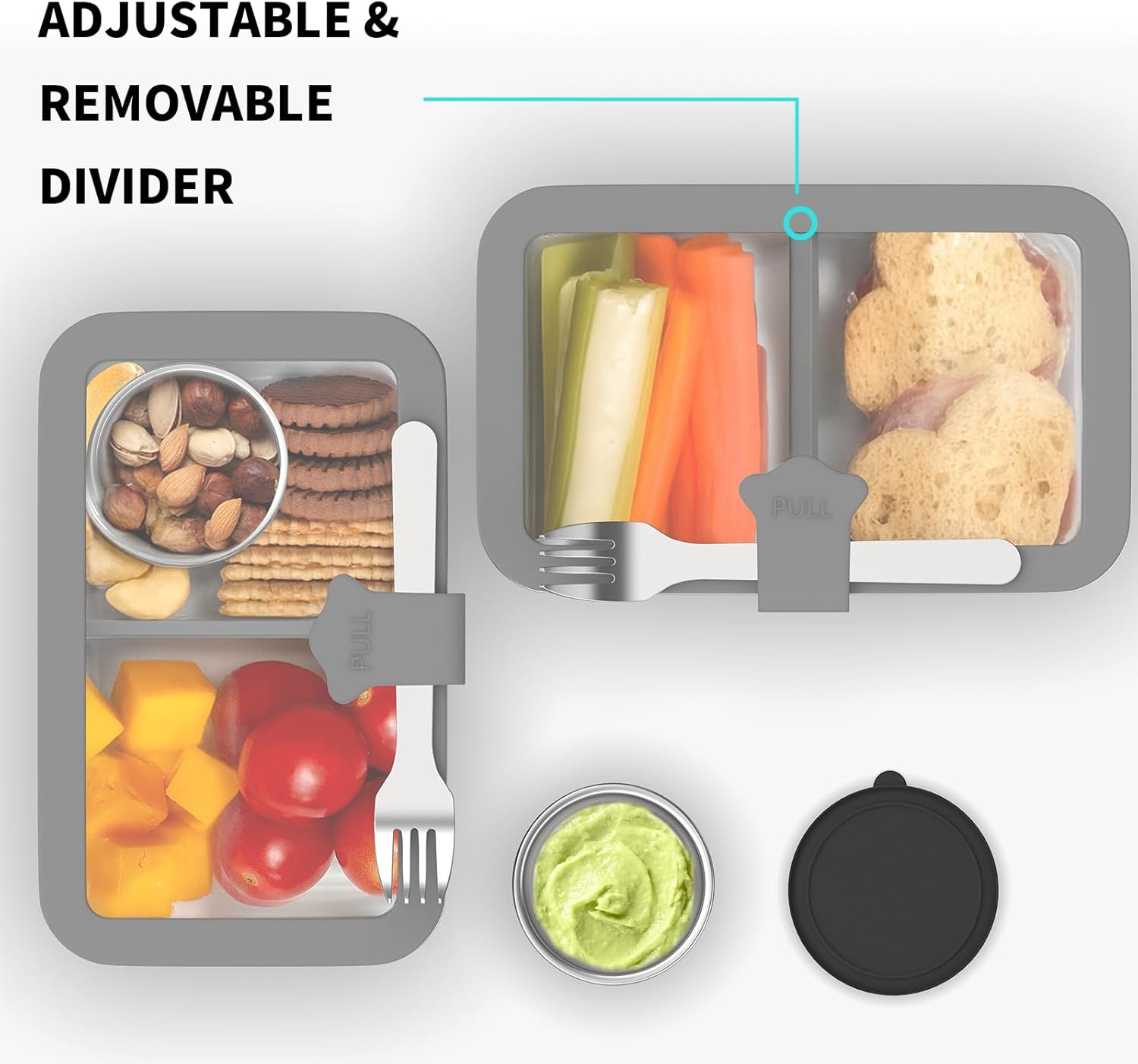 Stainless Steel Bento Box for Kid, 33oz Leak-Proof Lunch Box Containers with Adjustable Divider, Microwave-Safe, Metal Lunchbox for School Travel - Image 5