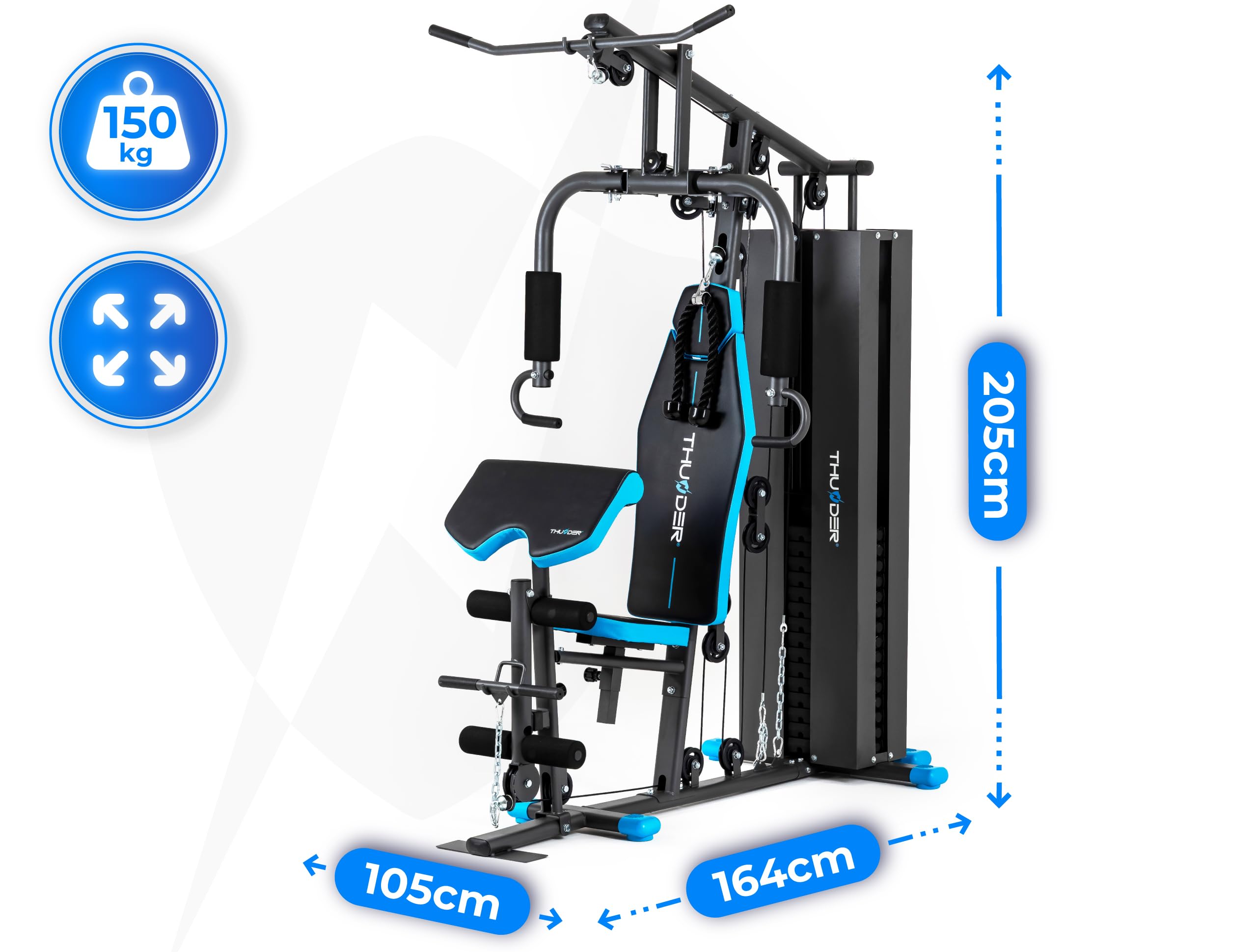 THUNDER Multifunktionale Kraftstation Home Gym Fitnessstation mit Kabelzug & Muskelaufbau Training