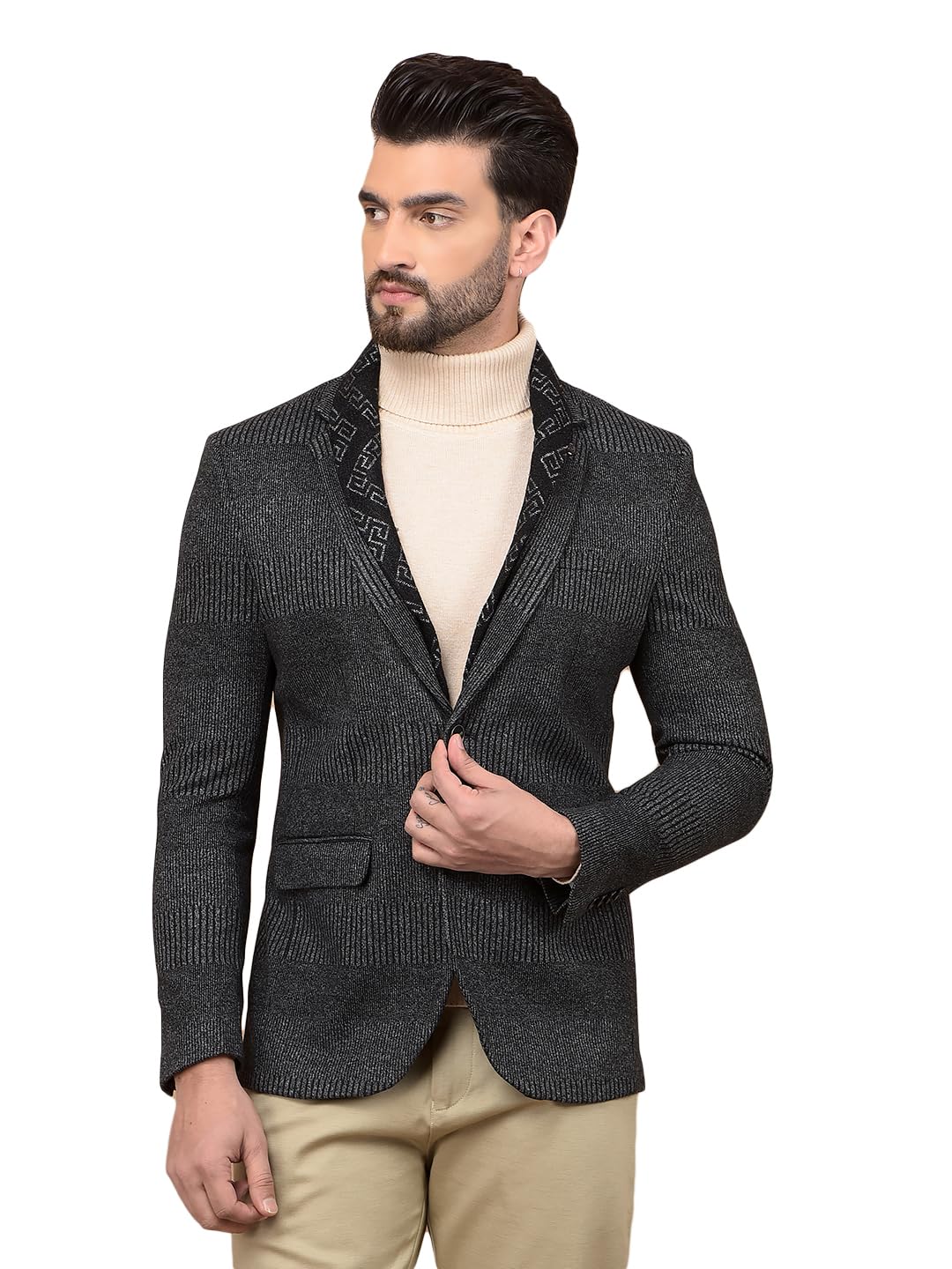 crimsoune club Men's Grey Jacquard Single Breasted Blazer-picture-23