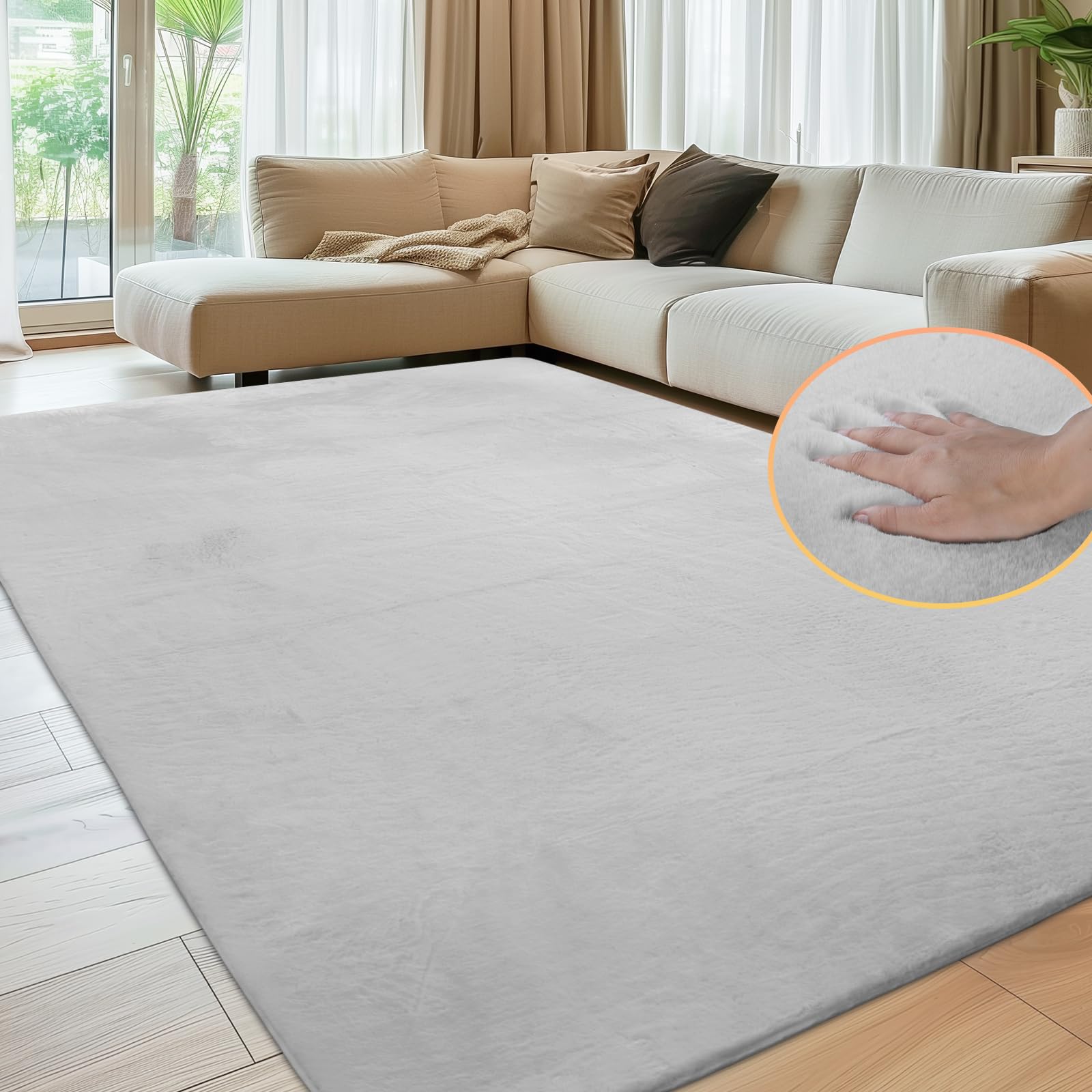 Sour Lemon Alfombra para salón, 200 x 300, gris, piel de conejo, pelo corto, lavable, antideslizante