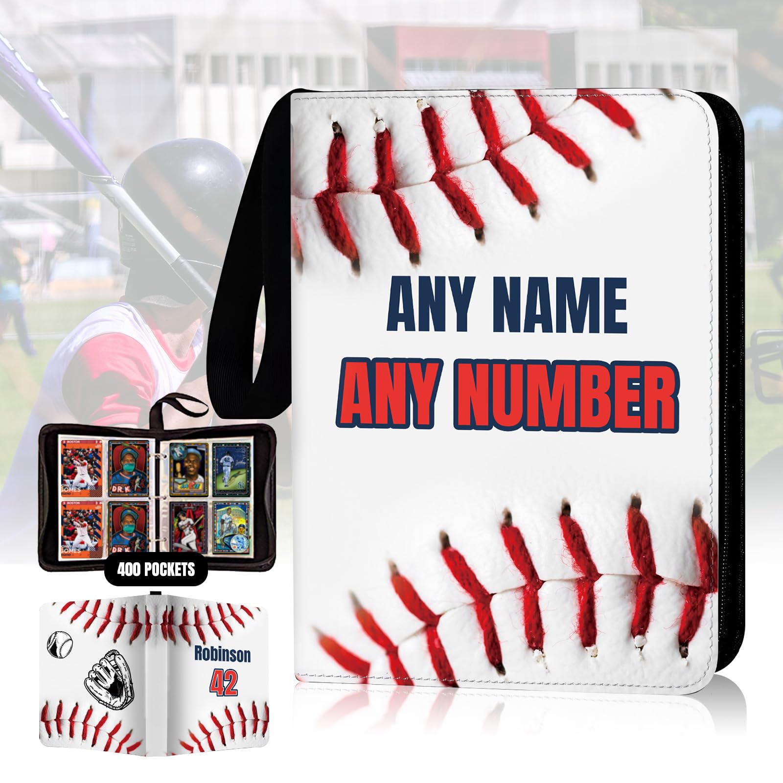 HDSD Custom Baseball Card Binders Up to 900 Pockets - Sports Trading Cards Holder with 50 Sleeves - Personalize Your Name Number Text for Baseball Collectors Boys Girls Gift