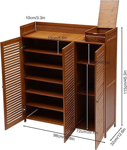 Miniatura 2 de Gdrasuya10 Armario de almacenamiento de zapatos de bambú de 7 niveles, moderno, de pie, multifuncional, organizador de zapatos para tenis, entrada,