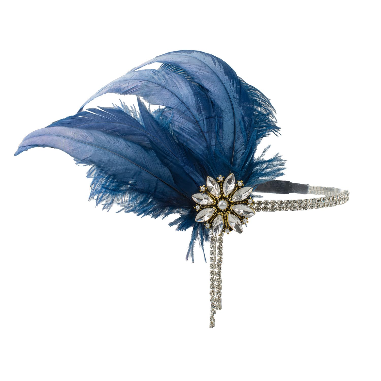 Bubbmi 1920's Feather Headband with Crystal Tassel, Great Gatsby Beaded Crystal Hairband Fashion Accessories for Women Showgirl Parties - Image 2