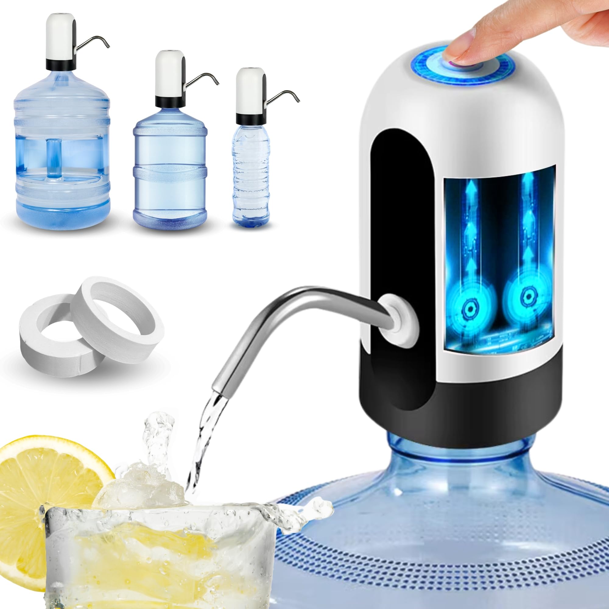 Dispensador de Agua, Grifo eléctrico para garrafas de Agua fría, Bomba dosificadora con Dos adaptadores. 5.7L, 10L, 11.3L, 15L, 18.9L.