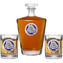 ECU Pirates Royal Decanter with 2 Glasses Combination Set | 24 OZ Pourer with 2 Double Old-Fashioned Glasses | Expertly Crafted Pewter Glass