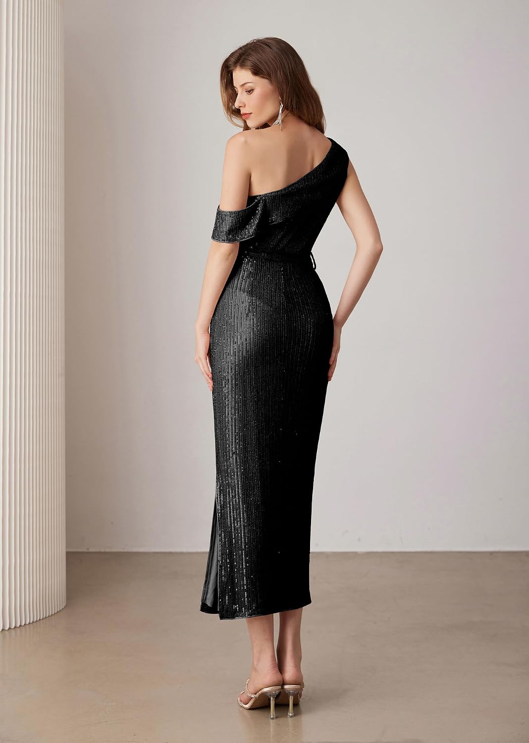 GRACE KARIN Womens Sequin Dress Sparkly One Shoulder Cocktail Dresses Formal Wedding Maxi Dress Elegant Evening Gown 5 Influencerstyle.co