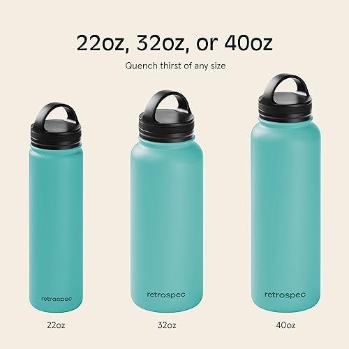 Miniatura 4 de Retrospec Botella de agua aislada de aliso con tapa de popote y tapa de asa, termo de acero inoxidable con boca ancha de doble pared aislada al