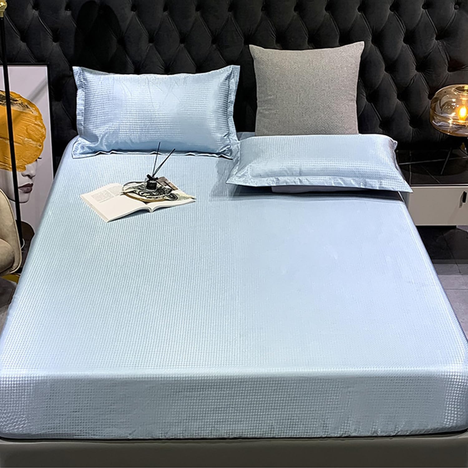 Pink,150 * 200cm(3PCS),LDLCYCN Cooling Mattress Protector Satin Soft Comfortable Ice Silk Fitted Sheet Mattress Cover for Bedroom Guest Room Hotel Mattress Protection Deep Pocket of 10In Washable