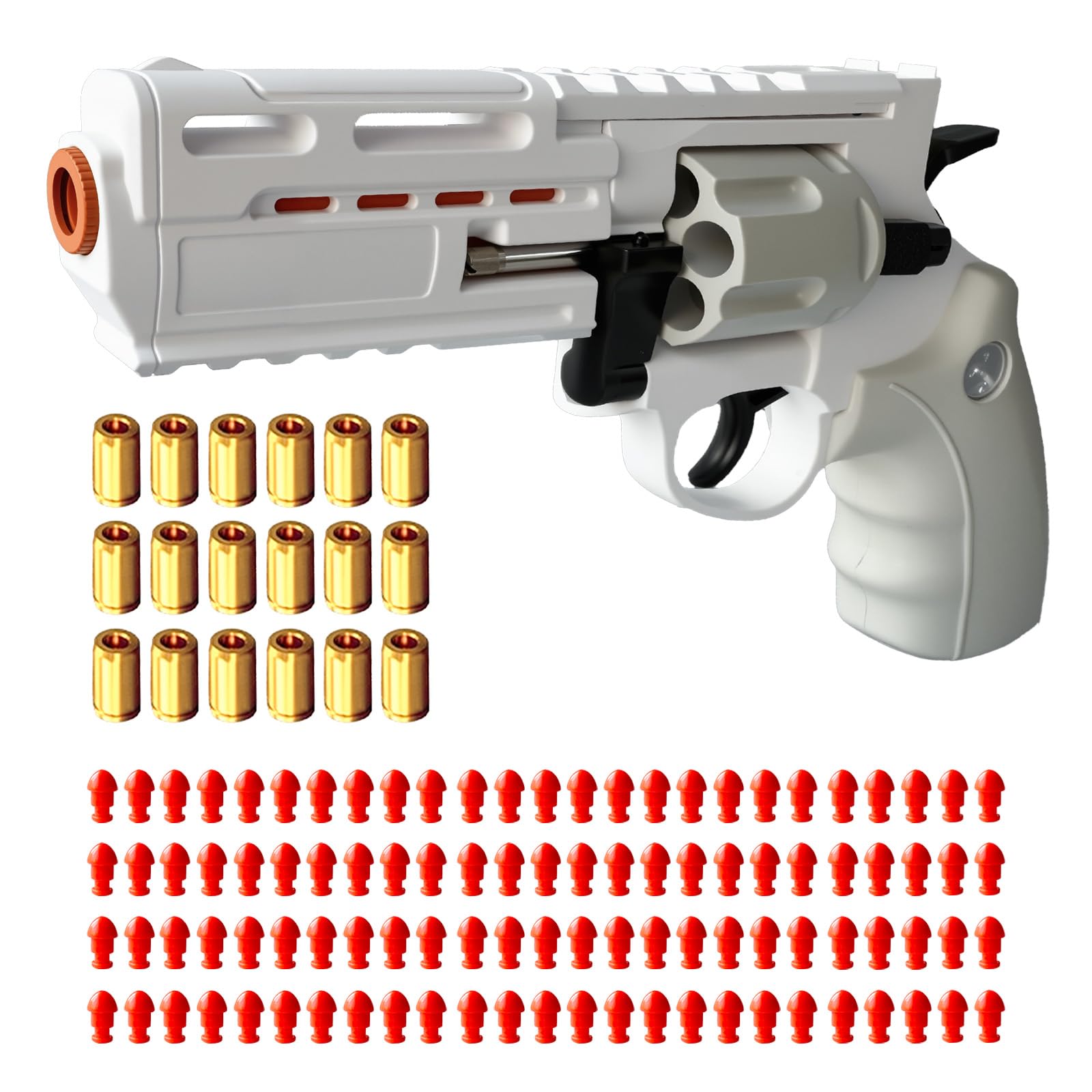 BSHSM Tactical Gray Revolver Toy Gun for 8+ Year Olds - Training Blaster with Steel Ejector Rod, 18 Shells & 100 Foam Bullets, 32FT Range,