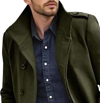 Maiyifu-GJ Men's Windproof Trench Coat Winter Slim Fit Wool Blend Overcoat Long Jacket Double Breasted Notched Lapel Coat