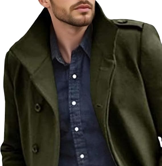 Maiyifu-GJ Men's Windproof Trench Coat Winter Slim Fit Wool Blend Overcoat Long Jacket Double Breasted Notched Lapel Coat