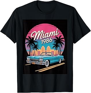 Miami 1986 Retro Convertible Car Beach Sunset T-Shirt