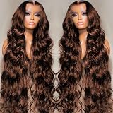 200 Density 13x6 Auburn Brown Body Wave Lace Front Wigs HD Transparent Lace Front Wig Human Hair wit