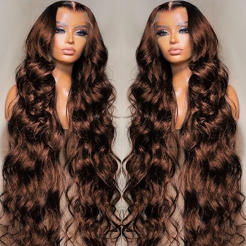 200 Density 13X6 Auburn Brown Body Wave Lace Front Wigs Hd Transparent Lace Front Wig Human Hair With Baby Hair Chestnut Brown Colored Human Hair Wigs For Women Brazilain Virgin Glueless Wigs Human Hair Pre Plucked Full And Thick （ 32 Inch ,13X6 Brown Lace Front Wig） #TOP25