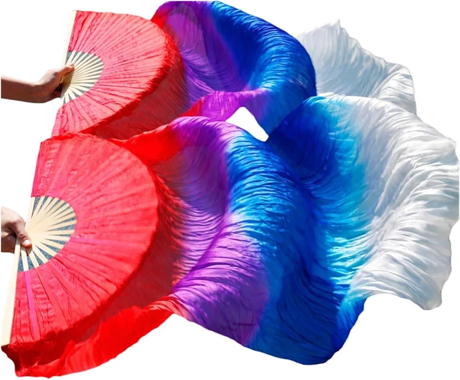 1 Pair Belly Dance Silk Fan Real Long Fans Handmade Gradient Color Practice Dancing