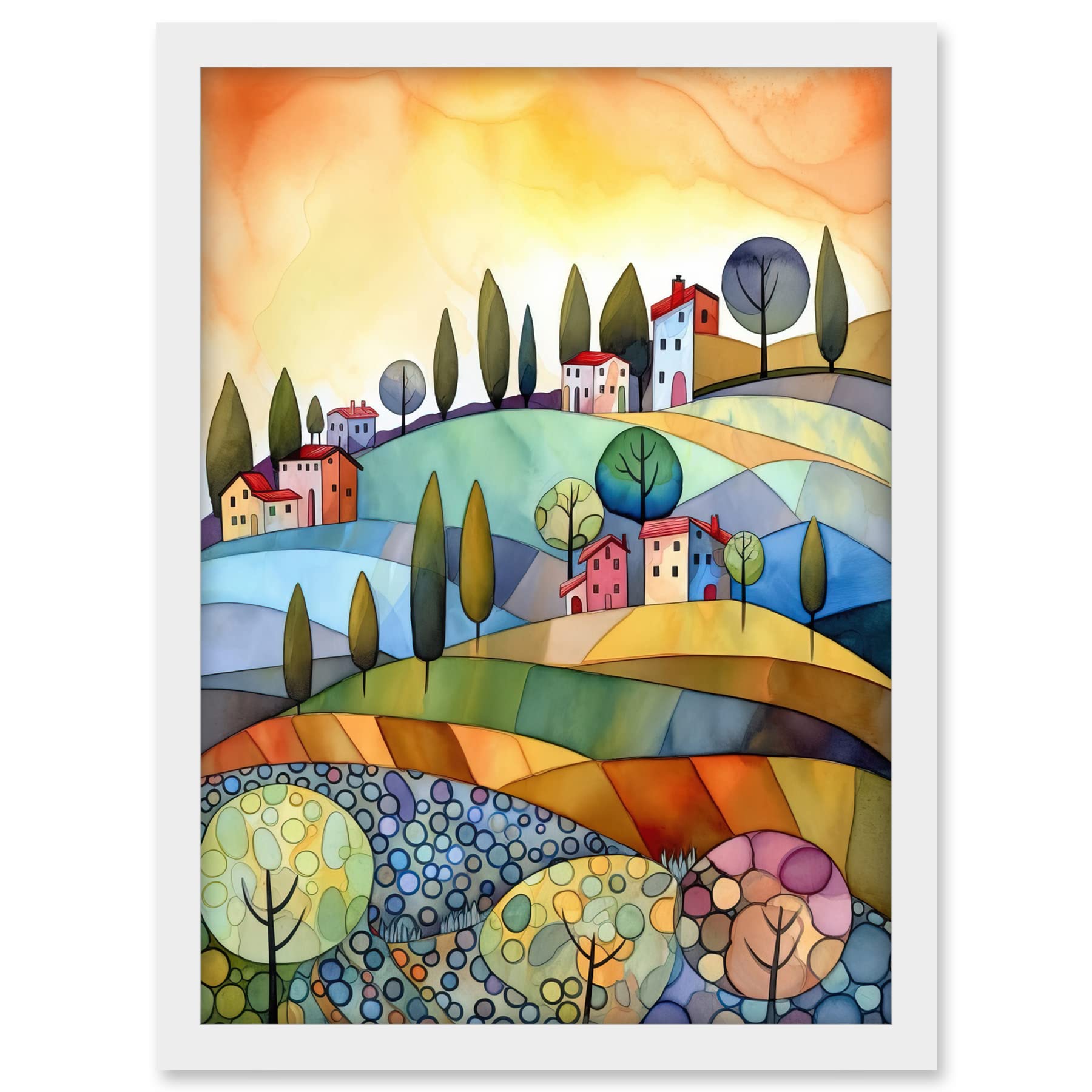 Artery8 Italian Countryside Midsummer Landscape Folk Art Artwork Framed A3 Wall Art Print