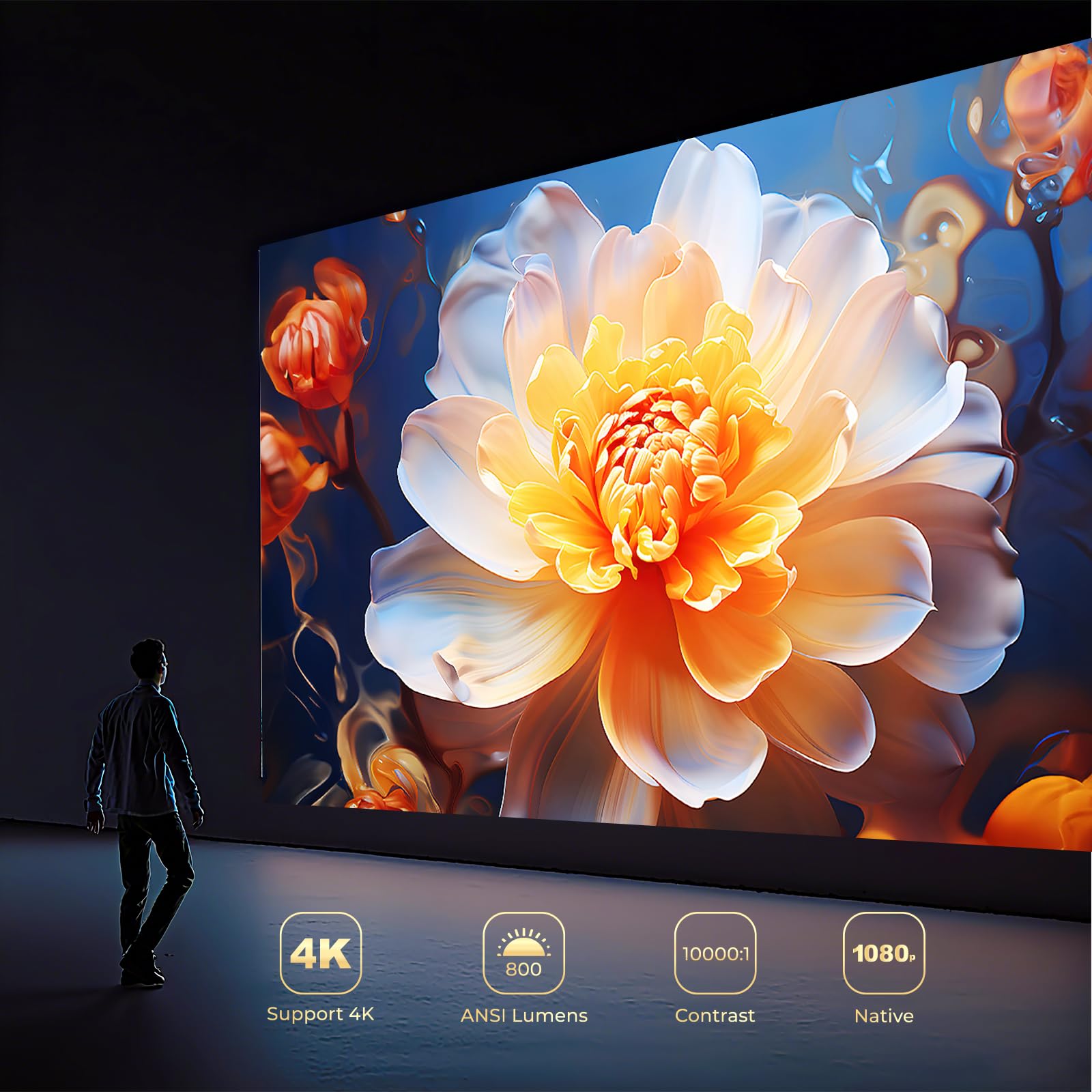 [Compatible con Netflix] Proyector Inteligente 1080P Nativo, Android 13 | Soporte 4K, Enfoque y Corrección Automáticos, 800 Lúmenes ANSI, Compatible con iOS/Android/TV Stick, LYNCAST