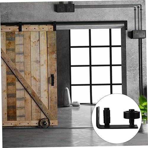 Miniatura 8 de DOITOOL Puerta de granero para puerta de granero, herrajes para puertas correderas, rodillo inferior ajustable, metal negro, guía de rodillo,