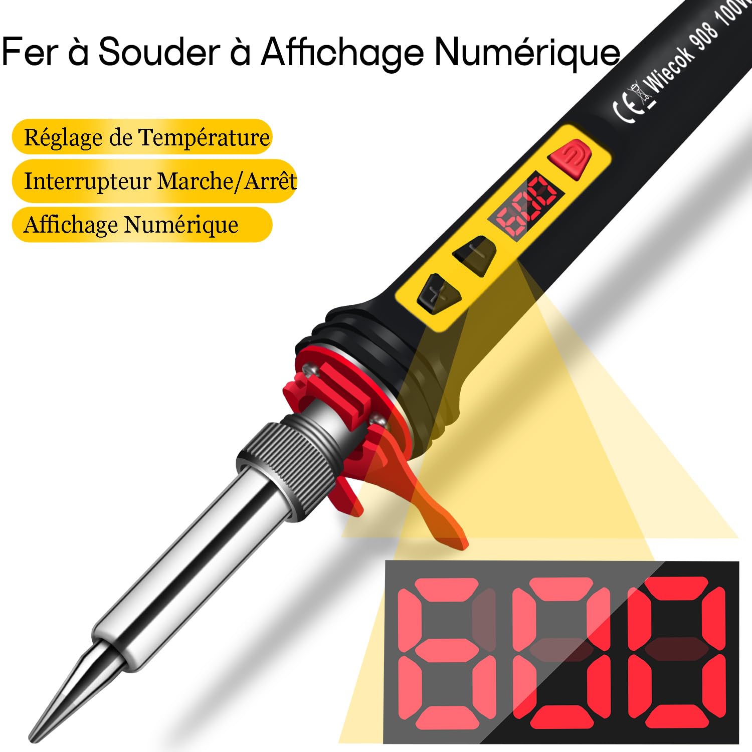 Fer à Souder Etain de Précision, Kit de Soudure 80W Temperature Réglable 180-480°C Visible, 5 Pointes de Rechange | Leroy Merlin