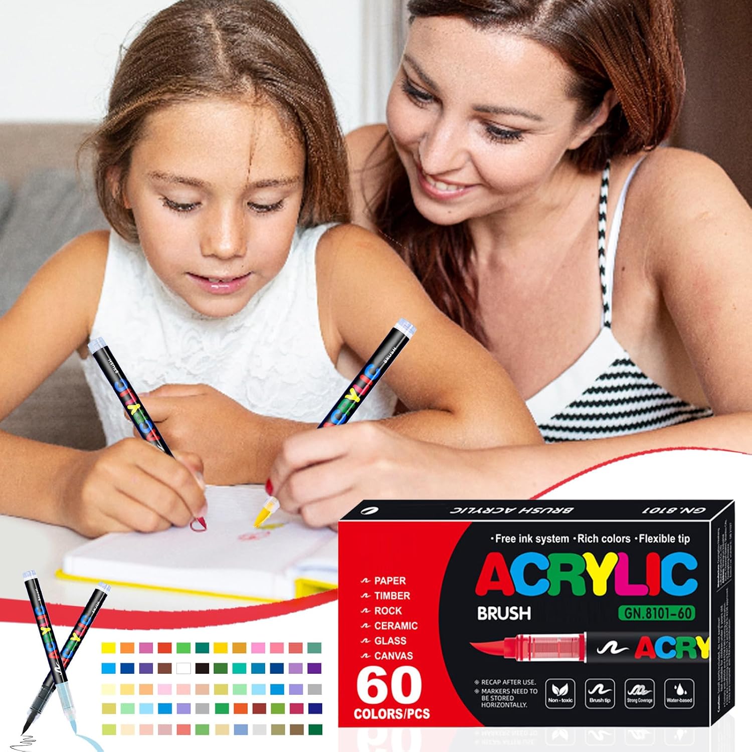Acrylic Brush Markers - Waterproof Material Multi Color Painting Pen, Soft Brush Tip Acrylic Marker Pens Set | Professional Drawing Markers For Painting Smooth Strokes And Detailed Artwork