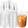 KAHEIGN 50Pcs Clear Plastic Cups with Lids and Paper Straws, 480ml Plastic Coffee Tumbler Reusable Drink Cup Elegant Party Beverage Glasses for Iced Coffee Smoothie Milkshake Cold Drink Party Catering