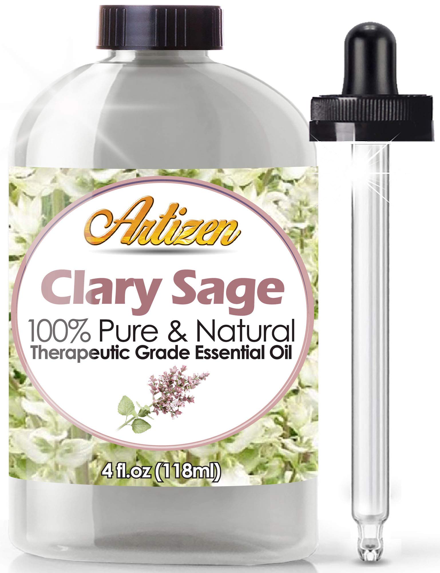 Artizen Clary Sage Essential Oil (100% Pure & Natural - Undiluted) Therapeutic Grade - Huge 4oz Bottle - Perfect for Aromatherapy, Relaxation, Skin Therapy & More!