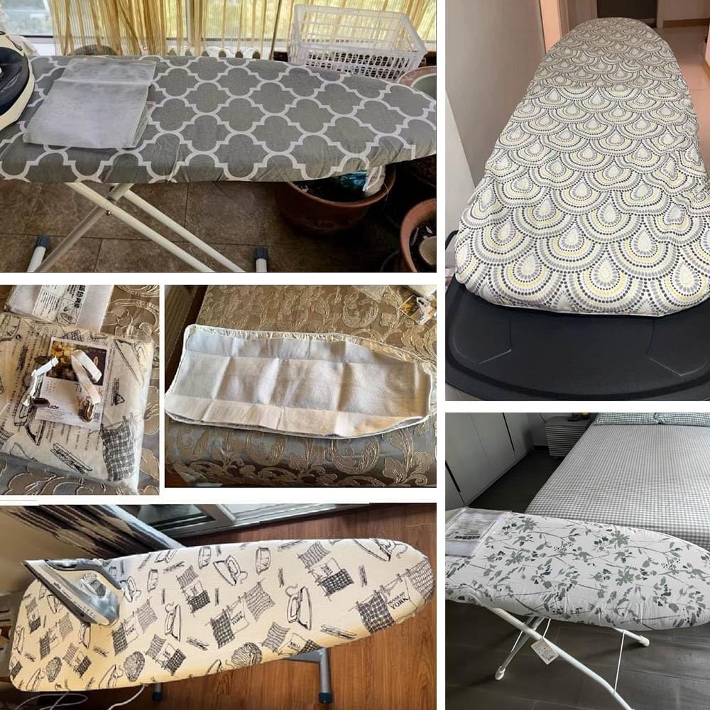 Cotton Ironing Board Cover and Pad Floral Ironing Board Cover 36x13 38x13 43x14 48x15in Heat Resistant Iron Board Cover with Felt Padding(Gray 1,43x14in(110x35cm))