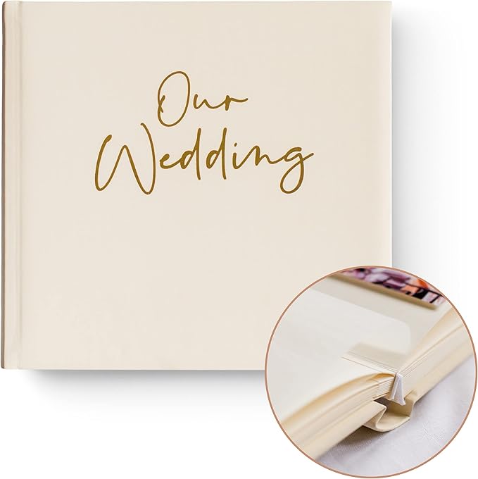 Your Perfect Day Wedding Photo Album - 50 Blank Pages Can Fit 200 Pictures - Includes 800 Adhesive Tabs - Scrapbook Your Ceremony (Gold & Cream)